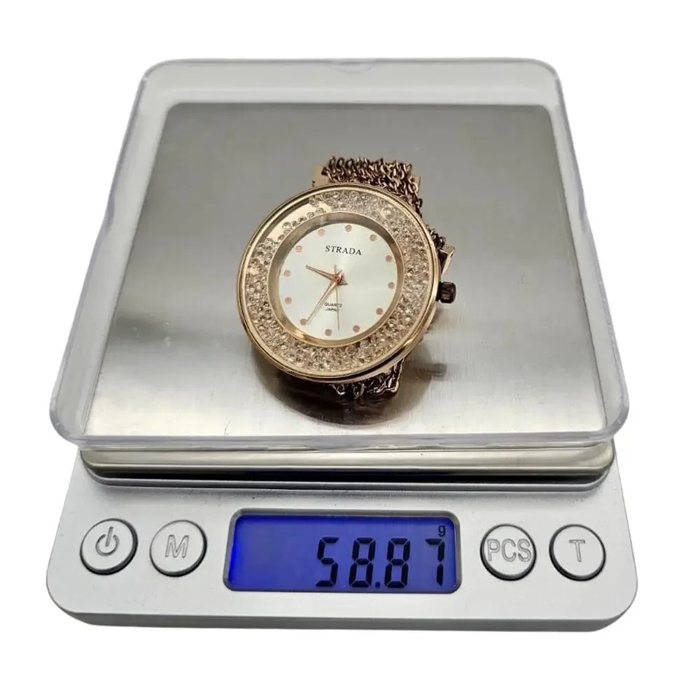 Strata Watch Women Rose Gold Tone Chain Bracelet And Clear Crystals